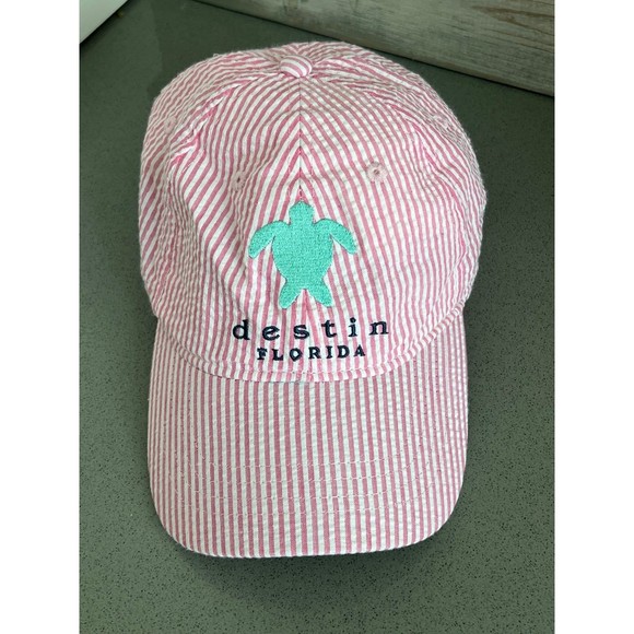 Destin, Florida Pink White Striped‎ Ball Cap Hat Adjustable Baseball - Picture 1 of 6